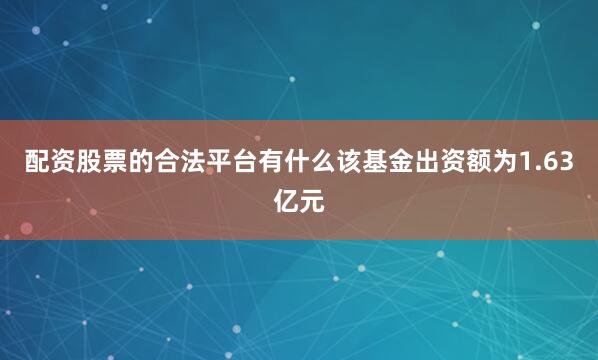 配资股票的合法平台有什么该基金出资额为1.63亿元