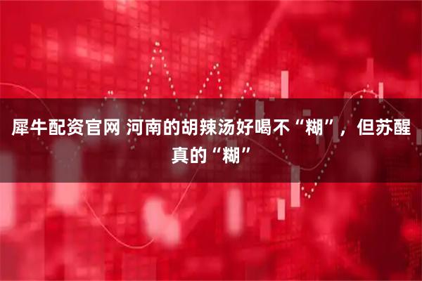 犀牛配资官网 河南的胡辣汤好喝不“糊”，但苏醒真的“糊”