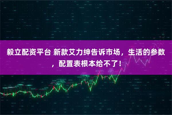 毅立配资平台 新款艾力绅告诉市场,生活的参数,配置表根本给不了!